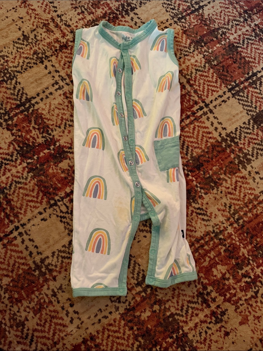 Kyte BABY White One-Piece with Rainbow Print and Mint Trim